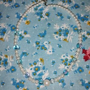 Elegant Pearl and Blue Beaded Necklace